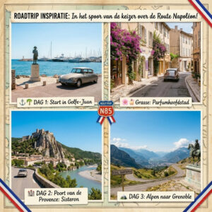Op avontuur door Frankrijk: Een meerdaagse roadtrip over de Route Napoléon De Route Napoléon is met recht een van de mooiste en meest iconische autoroutes van Europa. De weg, grotendeels bekend als de N85, trekt in de voetsporen van Napoleon Bonaparte na zijn ontsnapping van het eiland Elba in 1815. Wie deze route rijdt, ruilt in een paar dagen tijd de palmbomen van de Franse Rivièra in voor de besneeuwde toppen van de Alpen. Een roadtrip van 3 dagen is perfect om al het moois onderweg in je op te nemen.
