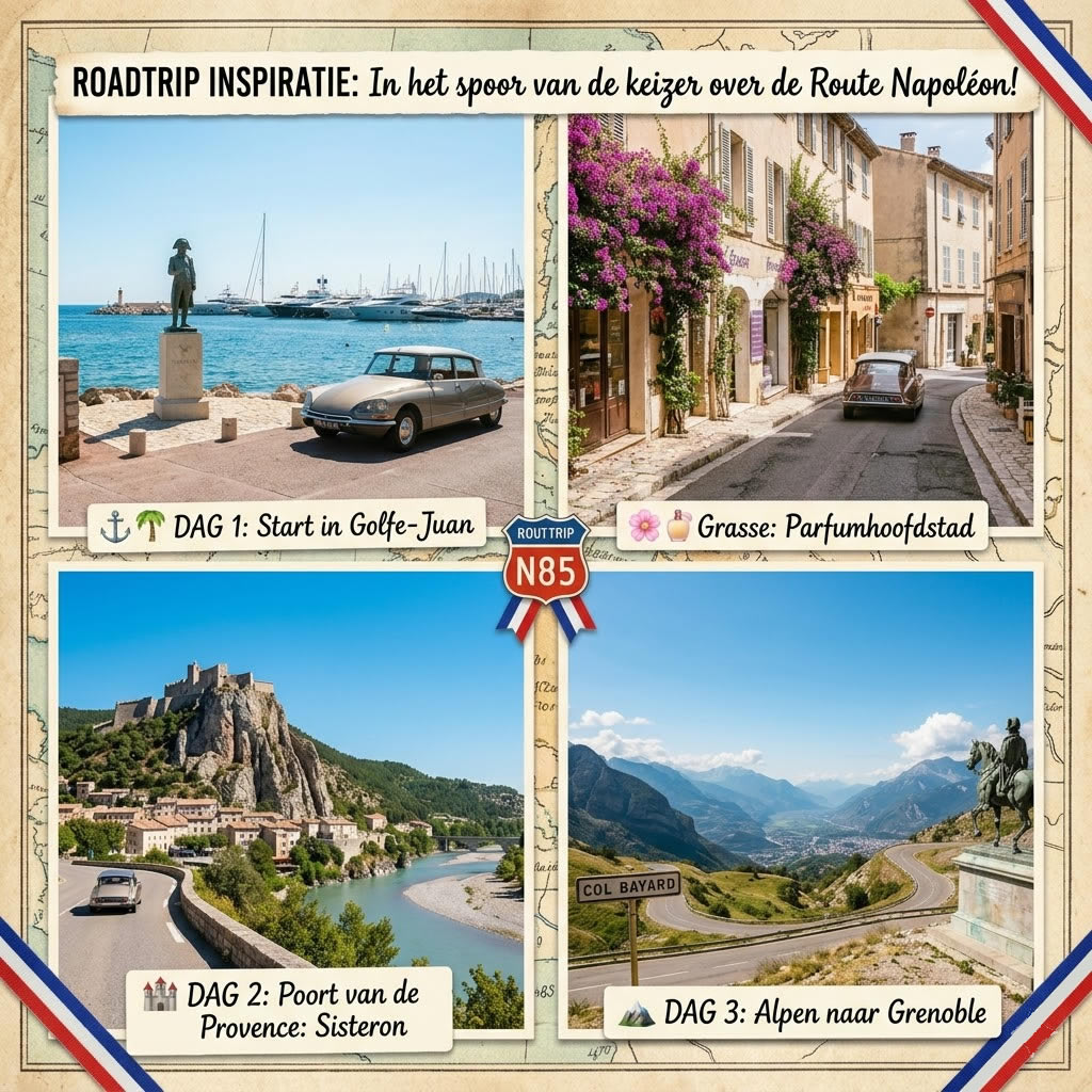 Op avontuur door Frankrijk: Een meerdaagse roadtrip over de Route Napoléon De Route Napoléon is met recht een van de mooiste en meest iconische autoroutes van Europa. De weg, grotendeels bekend als de N85, trekt in de voetsporen van Napoleon Bonaparte na zijn ontsnapping van het eiland Elba in 1815. Wie deze route rijdt, ruilt in een paar dagen tijd de palmbomen van de Franse Rivièra in voor de besneeuwde toppen van de Alpen. Een roadtrip van 3 dagen is perfect om al het moois onderweg in je op te nemen.
